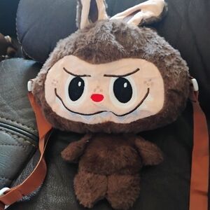 Cute Brown Plush Labubu Dolls Crossbody Purse
